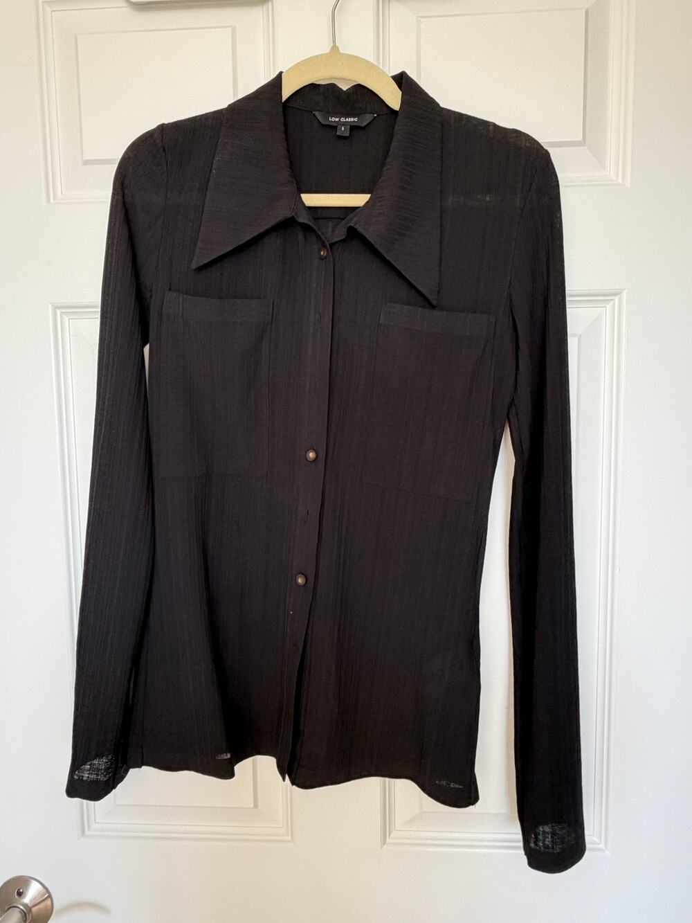 Low Classic Cream Button Down Shirt with Notched Collar